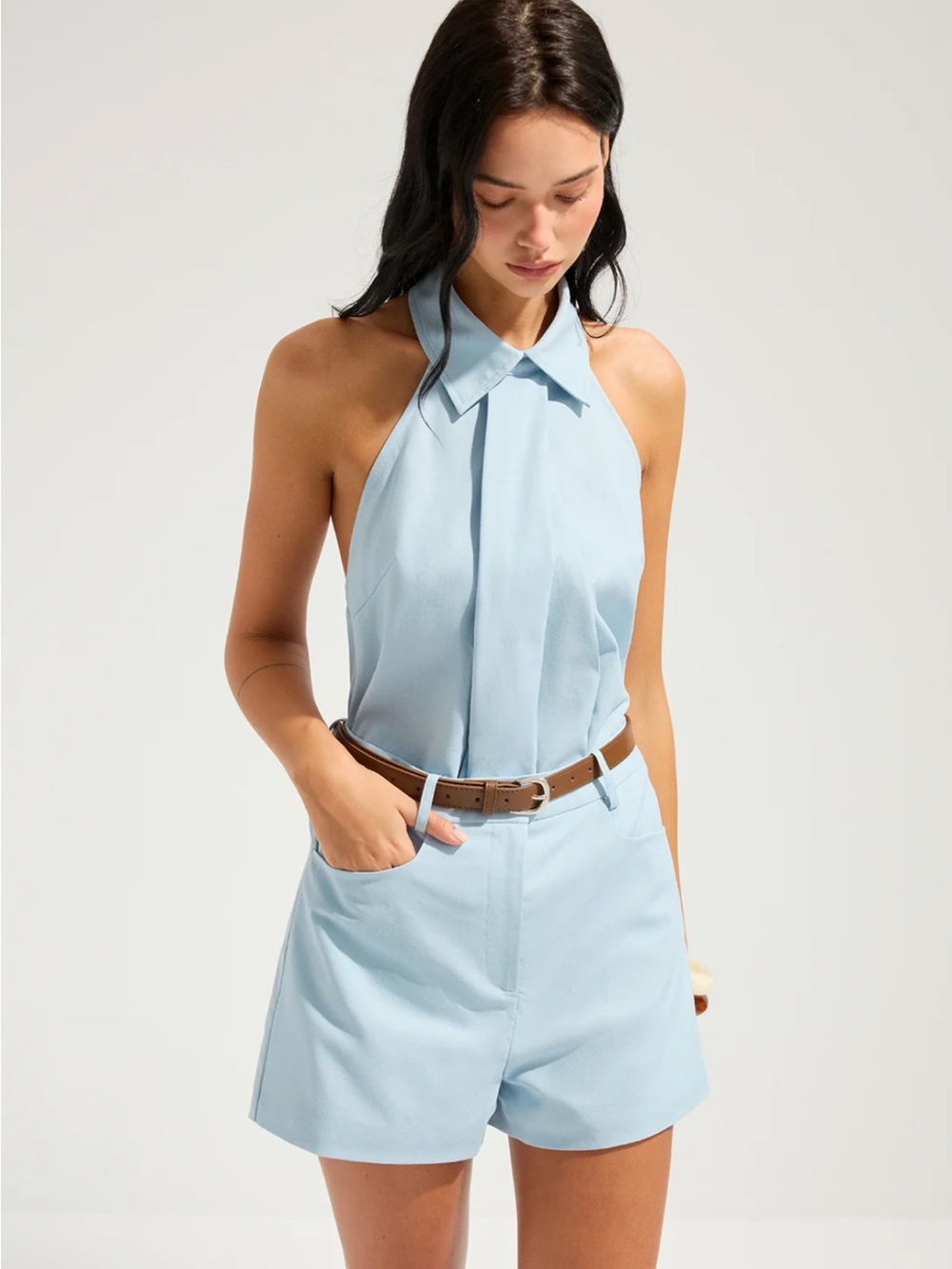Commense Women’s Light Blue Tailored Shorts Sleeveless Set Small - Picture 3 of 7